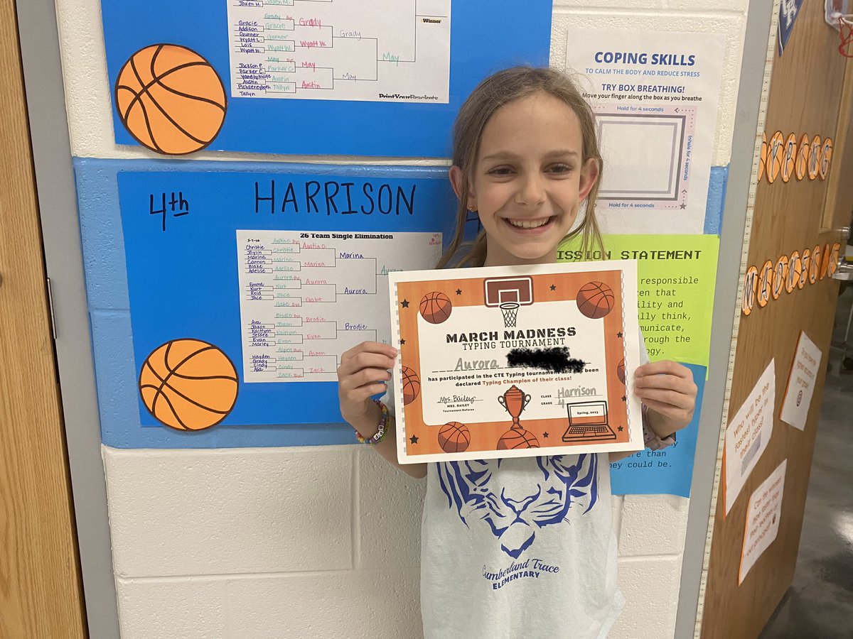 <a href="/MrsHarrisonCTE/">Mrs. Harrison</a> Typing Champ is Aurora! Good job! 🏀💻 #ctetigers