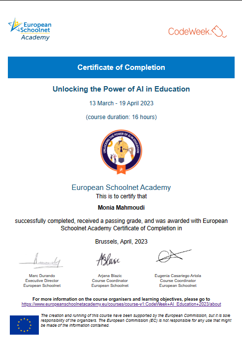 mannou77's tweet image. Thank you @CodeWeekEU for this opportunity to learn about
Unlocking the power of Artificial Intelligence in Education
#CodeWeekUnlockingAI
#unlockingAI
Thank you @abfromz @eugenia_eun
@ManelBoualia @FatenHamdi11