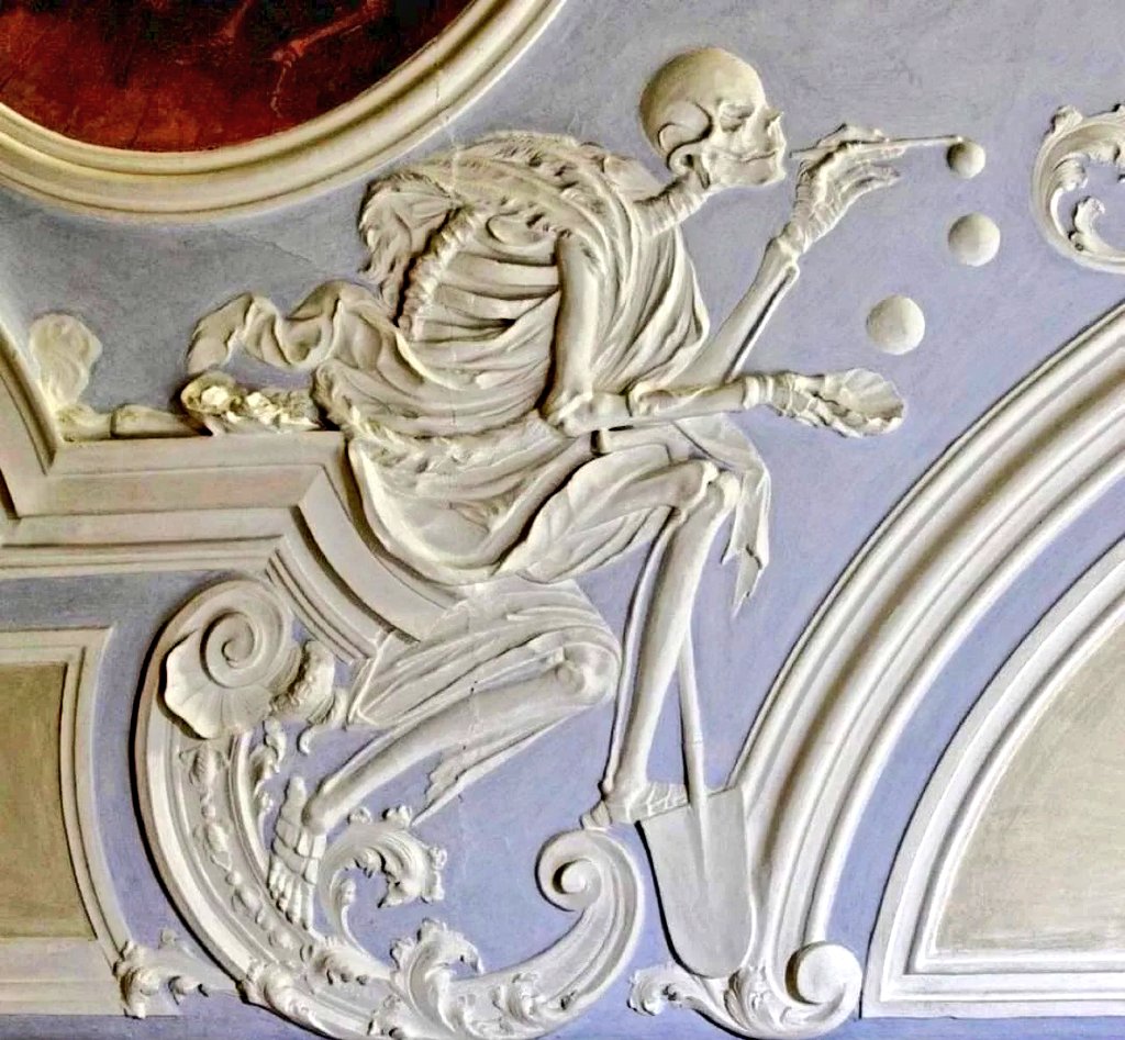 fi_lor's tweet photo. “Death blowing bubbles,” one of the several depictions of death created by Johann Georg Leinberger between 1729 and 1731 for the ceiling of the Holy Grave Chapel in Michaelsberg Abbey in Bamberg, Germany. 
The bubbles are symbols of the fragility of life 🫧 https://t.co/CGriyZ8OZB
