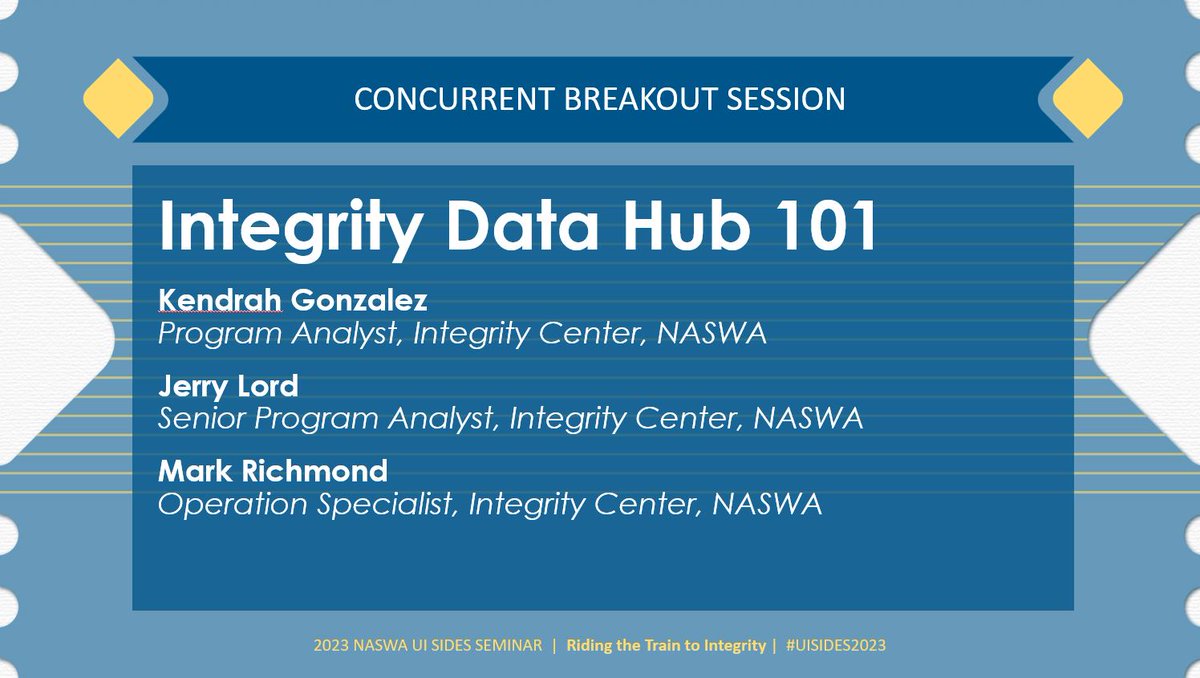 NASWAORG's tweet photo. Want to learn all about IDH?

#NASWA's Kendrah Gonzalez, Jerry Lord &amp; Mark Richmond join together on the Integrity Data Hub 101 panel.

#UISIDES2023 https://t.co/L33IVv3kBs