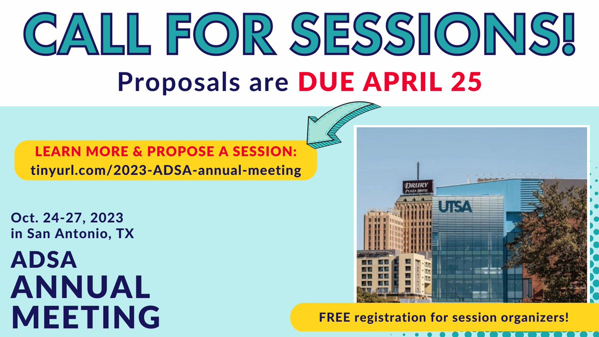 Academic Data Science Alliance (@academicdatasci) on Twitter photo π¨CALL FOR SESSIONSπ¨ The theme is Health, Wellbeing, & the Arts. Have an idea for a session?π‘Don't wait! Proposals are DUE APRIL 25.
π tinyurl.com/2023-ADSA-annuβ¦
#callforsessions #datascience #ADSA #data #AI #machinelearning #graduatestudents #conference #sanantonio <a href="/utsadata/">UTSA School of Data Science</a> π¨CALL FOR SESSIONSπ¨ The theme is Health, Wellbeing, & the Arts. Have an idea for a session?π‘Don't wait! Proposals are DUE APRIL 25.
π tinyurl.com/2023-ADSA-annuβ¦
#callforsessions #datascience #ADSA #data #AI #machinelearning #graduatestudents #conference #sanantonio <a href="/utsadata/">UTSA School of Data Science</a>