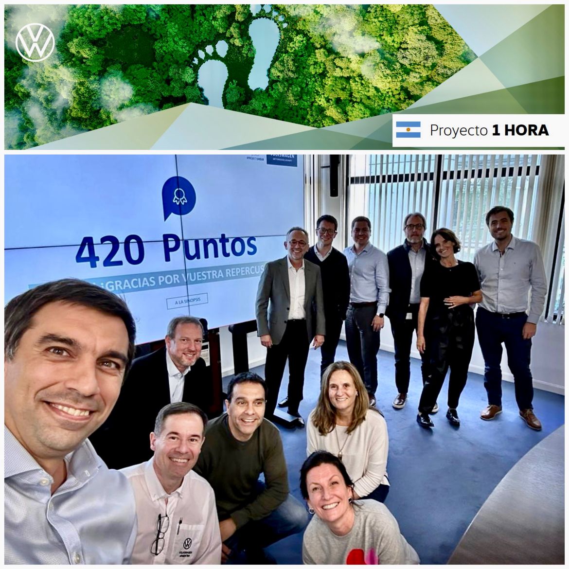 CEOVWA's tweet photo. Más de 600.000 colaboradores de @VWGroup nos unimos por una causa común: el cuidado del medio ambiente. Dedicamos una hora para charlar sobre acciones que podemos implementar para preservar el planeta. En la foto, junto a mis colegas de @vwargentina participando de #Project1hour. https://t.co/y8qbT6Uv9W