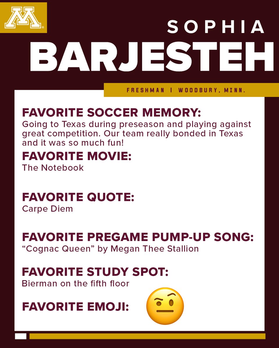 GopherSoccer's tweet photo. Get to know Minnesota native, @sophiabarjesteh!

#ThisIsHome | #Gophers〽️ https://t.co/YzrmQK7wYw