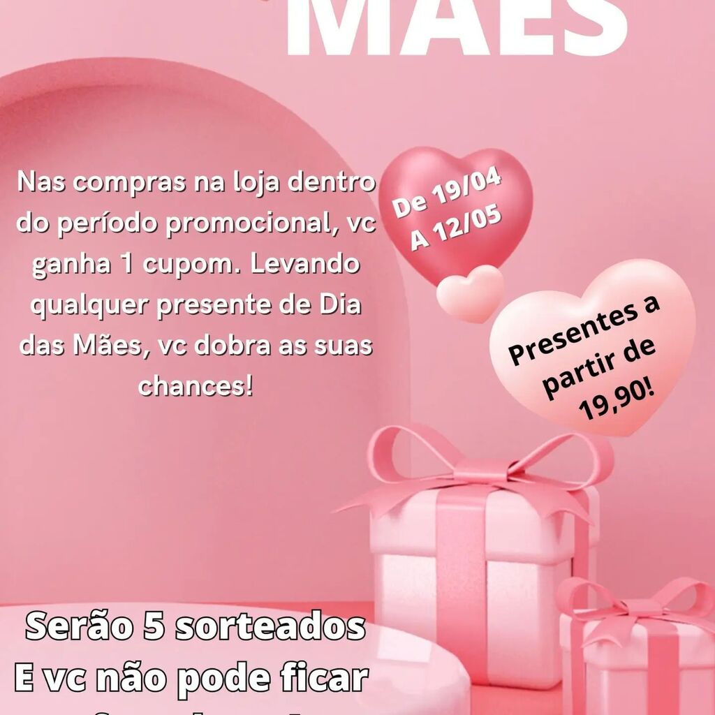 manugravina's tweet photo. A partir de amanhã, 18/04, nas compras na loja vc concorre ao sorteio de 5 super prêmios!
Comprando qualquer presente de Dia das Mães, vc ganha 2 cupons! Quanto mais comprar, mais chances de ganhar!
Válido também para pedidos pelo WhatsApp e por aqui. 
T… https://t.co/4RHvb34l69 https://t.co/ptETlOrVsc