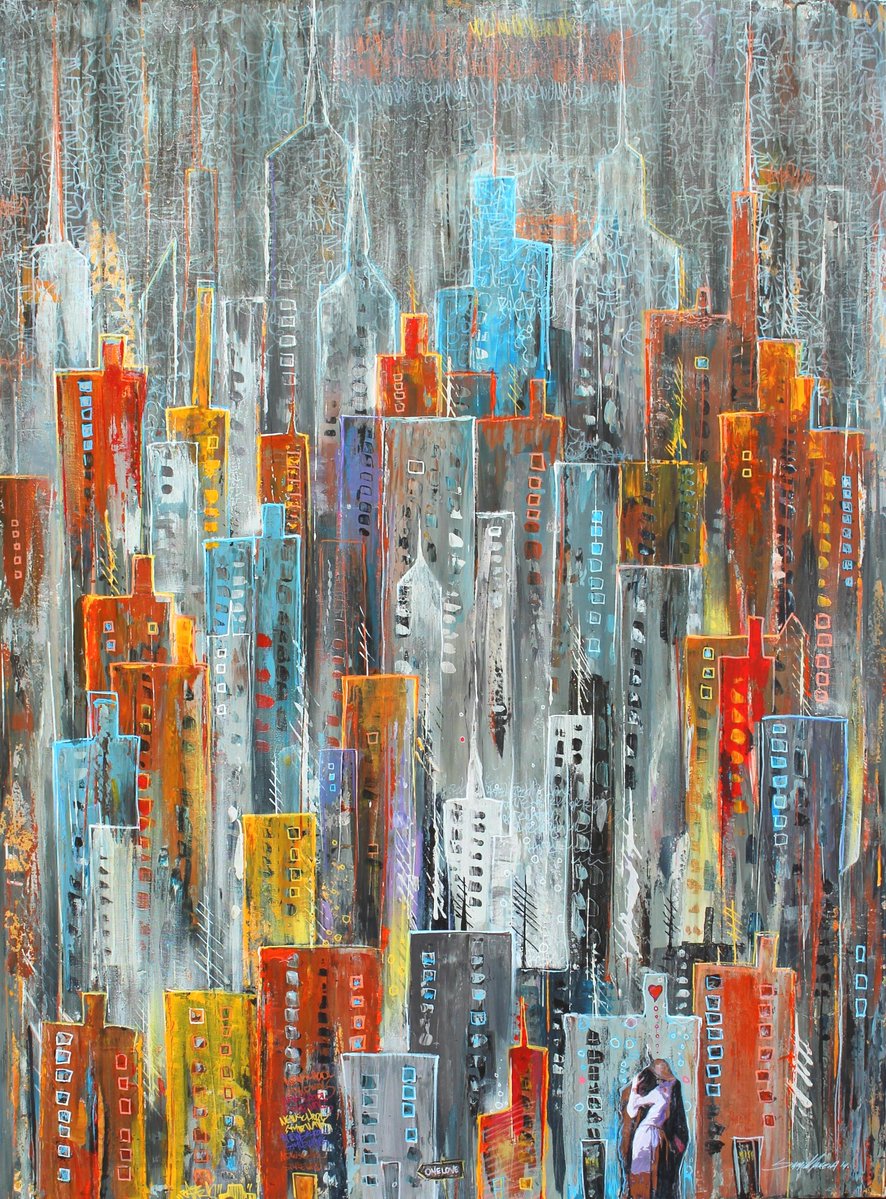 makelaartstudio's tweet photo. "My two loves" Acrylic on canvas. 36x48 #poscapaintmarkers #paintings #cityscape #ArtistOnTwitter #artwork https://t.co/YO27al7yTm