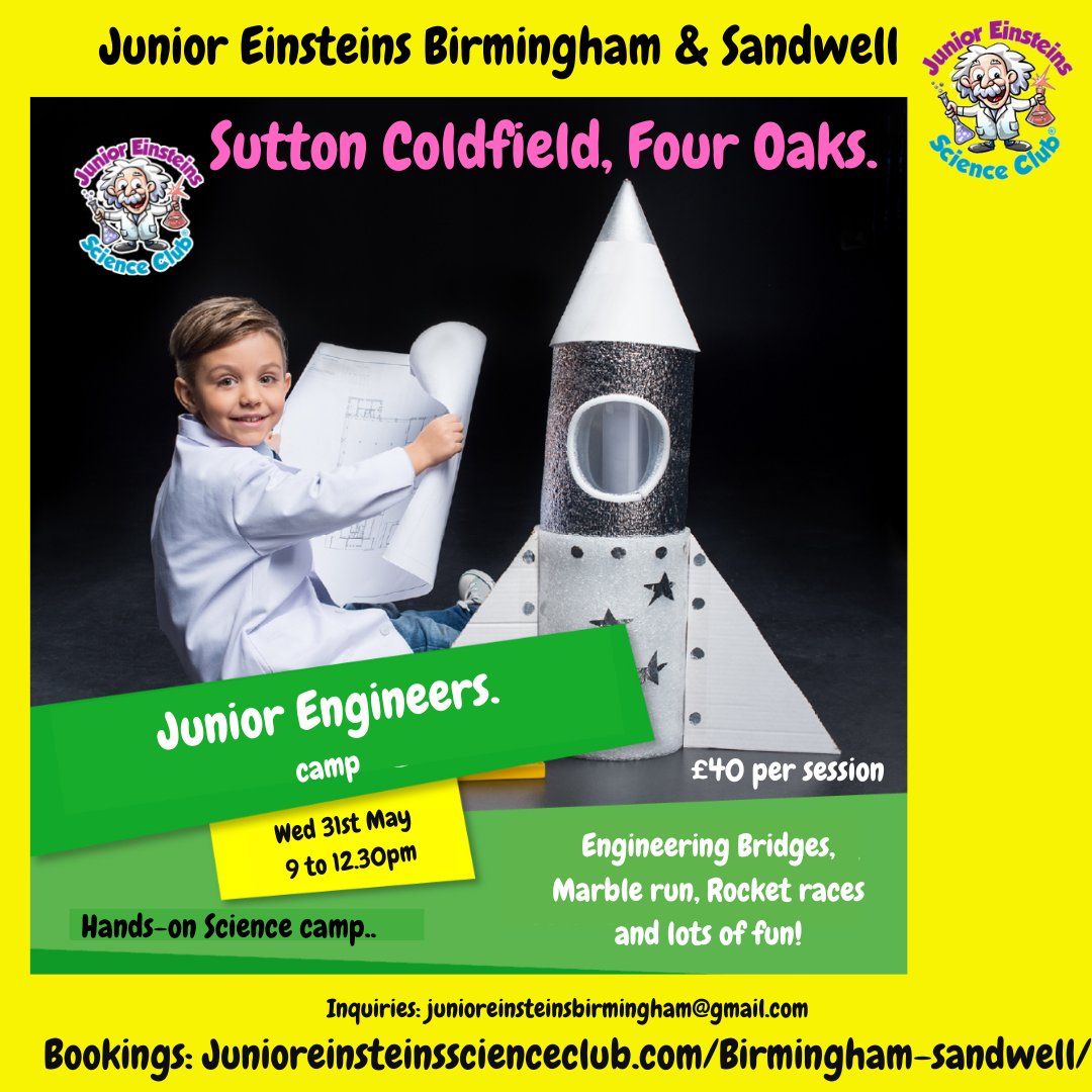 Hands on science camp for primary aged children.
Wed 31st May 9am to 12.30pm.
Booking essential via website
#fouroaks #boldmeremums #suttoncoldfieldmoms #scienceclub #brummiesbizhour #brummiemummies #brumhour #edchatuk #birminghamuk #believinscience