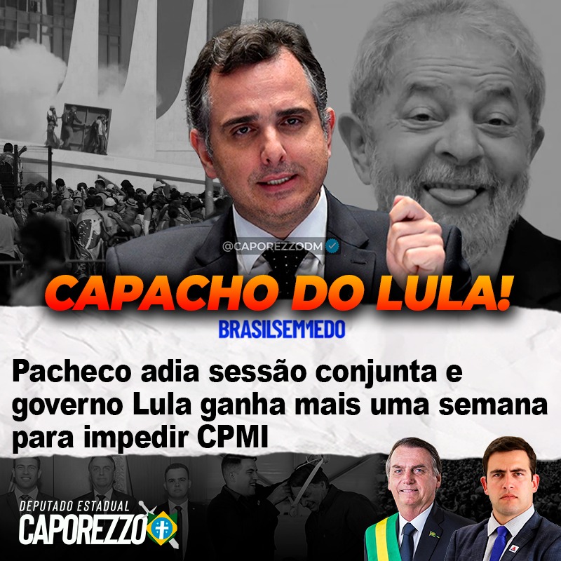 caporezzodm's tweet photo. Mais uma vez o senador Rodrigo Pacheco, trabalhou como capacho de Lula e adiou a sessão de hoje e por consequência, a CPMI do dia 8 de Janeiro. A sessão atingiu o quórum necessário para acontecer, mas Pacheco rasgou a constituição mais uma vez ao adiá-la. https://t.co/y5T2grjztv