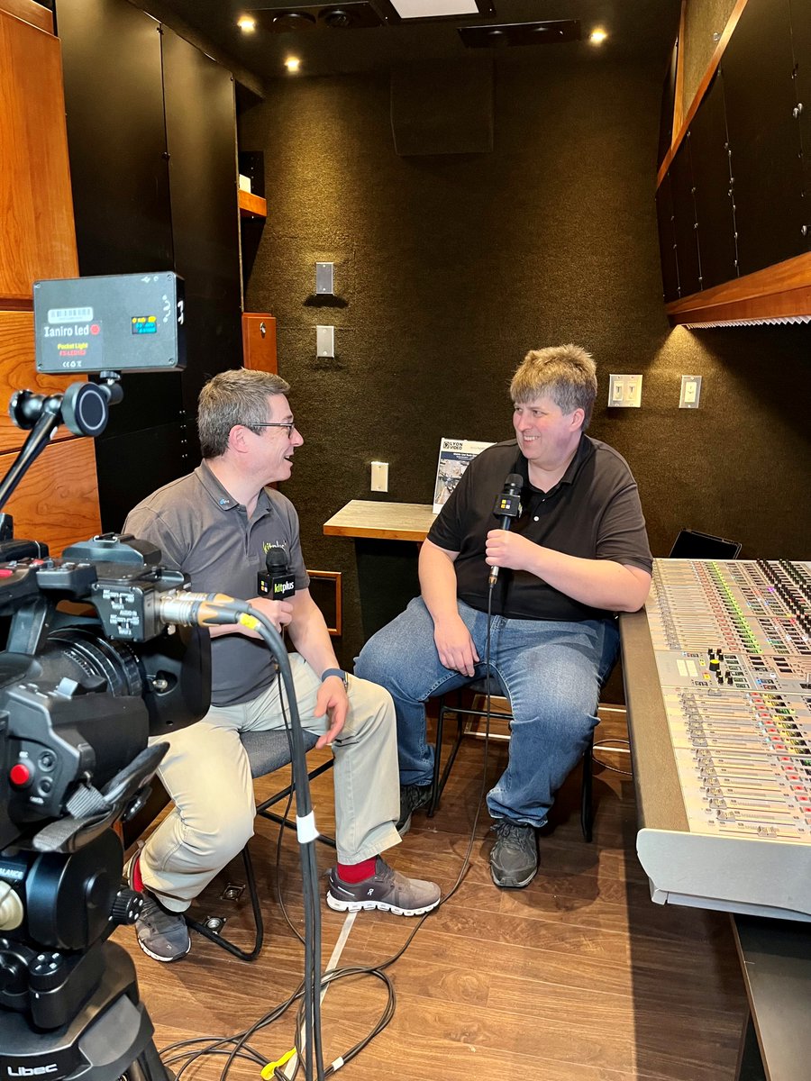 calrecaudio's tweet photo. #Calrec is at #NABShow 2023!
Join us on booth C6107 for a chance to get up close and personal with our latest products and our wide range of #audiomixing consoles and #IPconnectivity.
Thank you to @kitplusuk who came to interview Henry and #LyonVideo for showing us your setup! https://t.co/cUXkwykANz