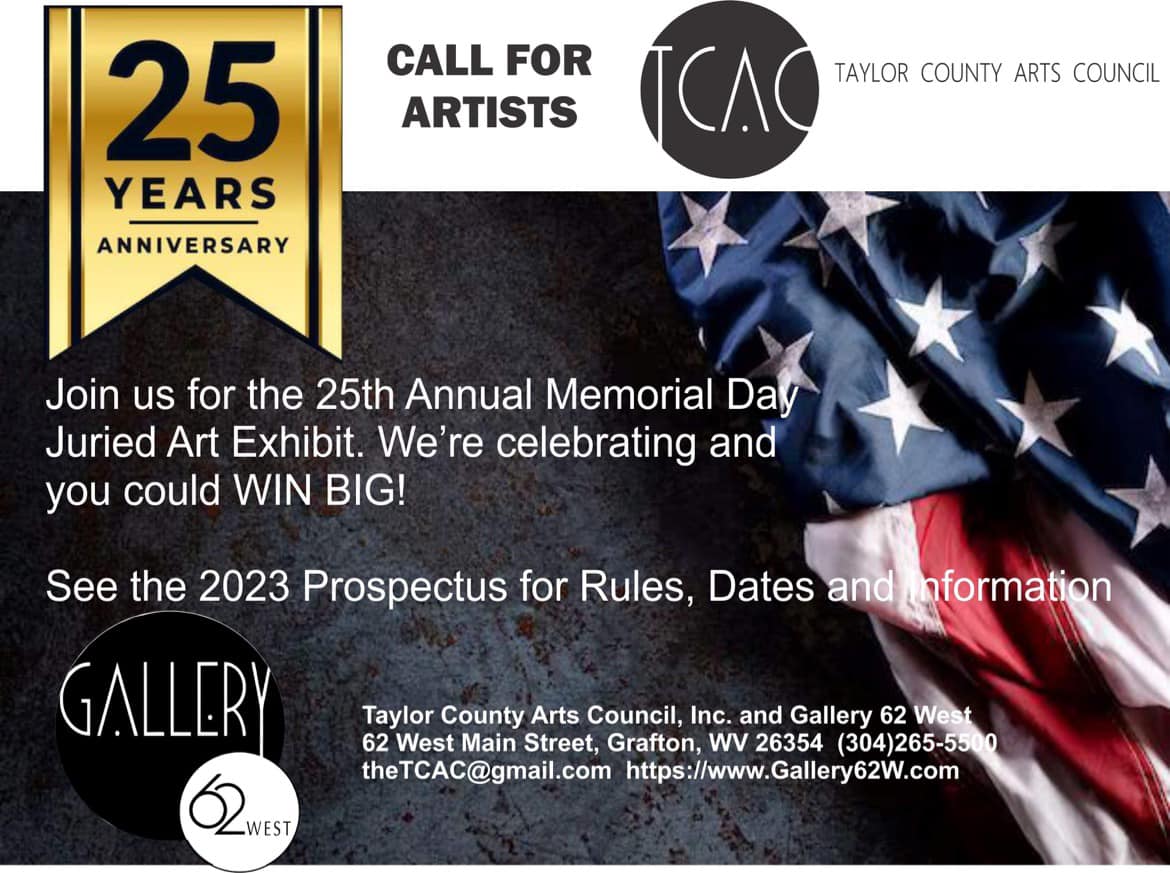 Gallery62West's tweet photo. Get your art ready for the 25th Annual Memorial day Juried Art Exhibit at Gallery 62 West by the Taylor County Arts Council!  See our Facebook page for more details. https://t.co/tHtq8vxFp9