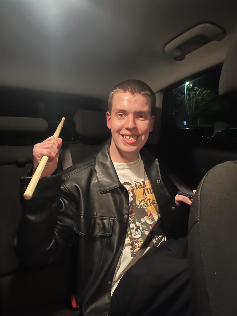 indevine's tweet photo. @BlockheadsPage @fragilexuk thanks for your kindness Blockheads. My son Frankie has Fragile X Syndrome and attended the Subscription Rooms Stroud. He was down the front singing his heart out and at the end John Roberts gifted his sticks to him. Made his year. Thanks https://t.co/R322k9LLTq