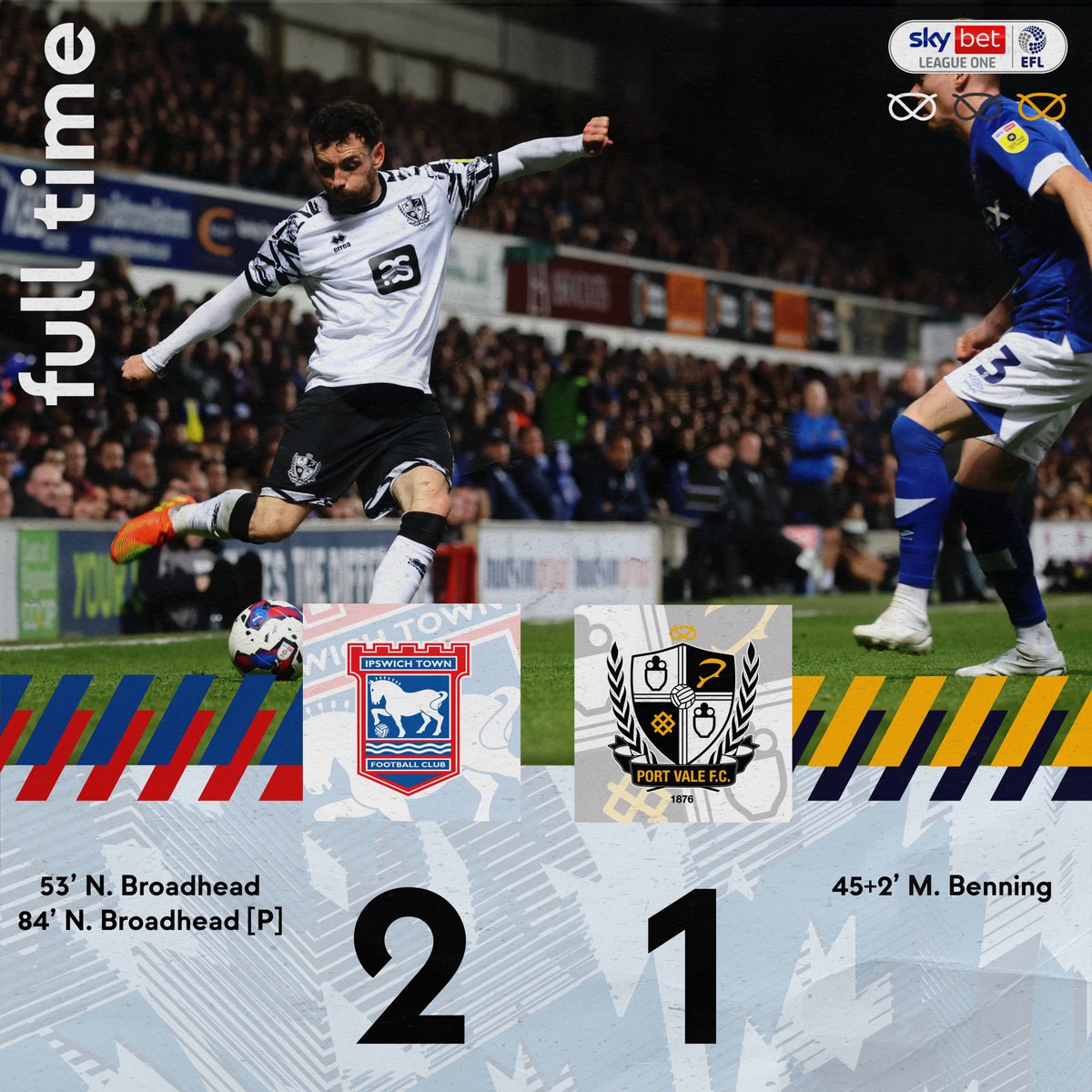 OfficialPVFC's tweet photo. FULL TIME 

After a battling performance, Broadhead's penalty is the difference between the two sides here at Portman Road. 

#PVFC https://t.co/U1J3tOUvc0