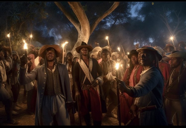 haytiens's tweet photo. Cérémonie du Bois Caïman, avant la révolution. 🇭🇹🔥

📸 : crédit | IG vodou.renaissance / @bayakou_ / IA https://t.co/TJXNONVlNO