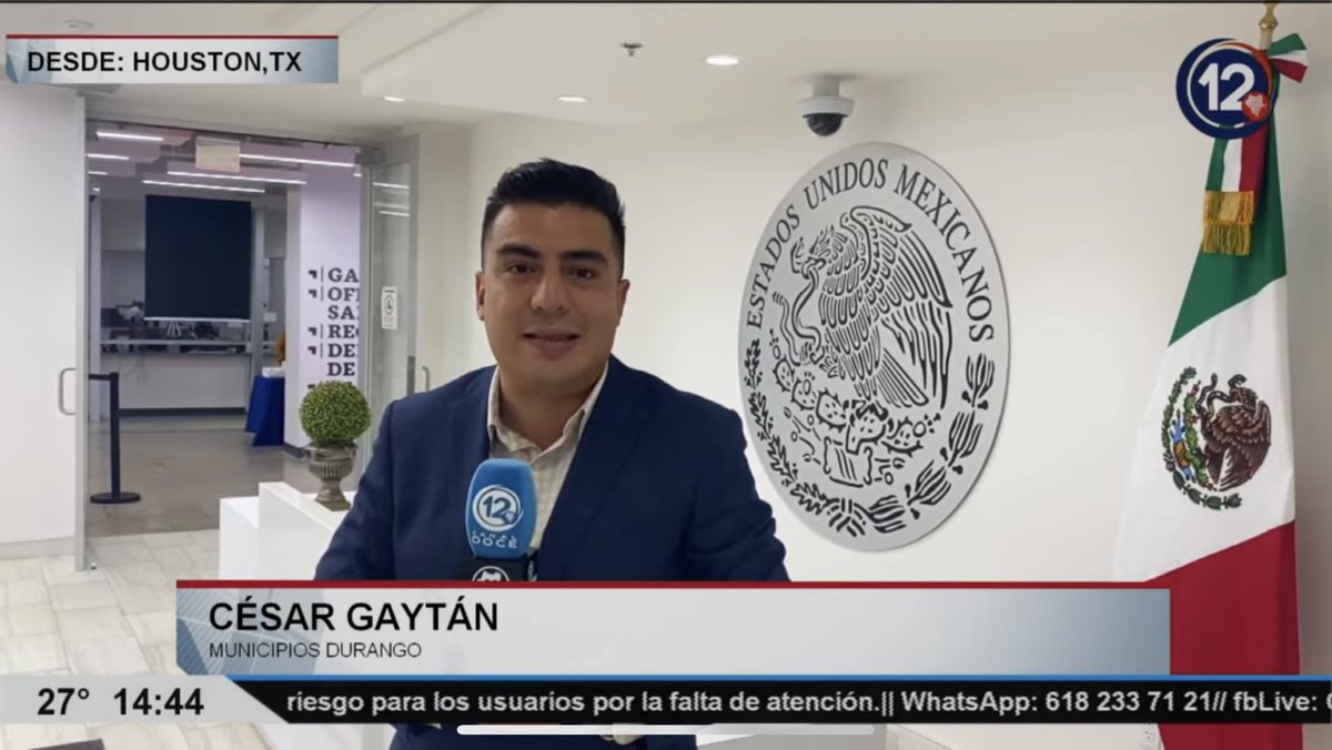 heber_noti121ed's tweet photo. Nos enlazamos en #Noti12 con @CesarGaytanG quien se encuentra en Houston, Tx. donde se han reunido alcaldes de varias partes del país, entre ellos de Durango, y el secretario de desarrollo económico del Estado a invitación del canciller @m_ebrard https://t.co/1uy8D81m61