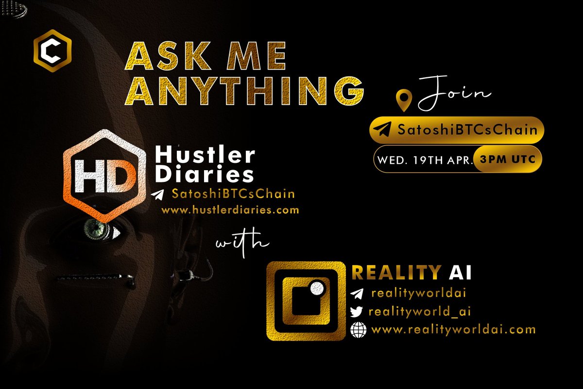 realityworld_ai's tweet photo. AMA Update : Join us tomorrow at Hustler Diaries telegram Community.
Time : WEDNESDAY 19TH APRIL 2023, 3pm UTC
https://t.co/mUFn1dmG39 https://t.co/E9yiaG8CE3