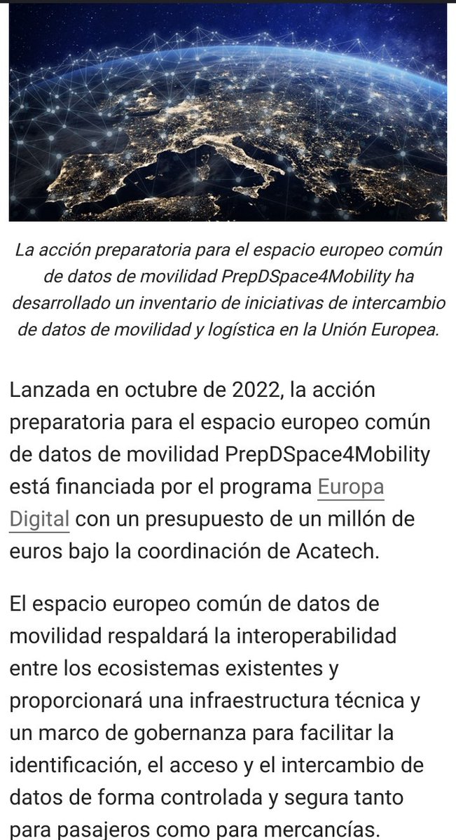 ErFotingo's tweet photo. ¡ 👁️JO AL DATO !
#PrepDSpace4Mobility crea inventario con cerca de 400 iniciativas de intercambio de datos en el sector de la movilidad y la logística a nivel europeo, nacional y local, impulsadas por actores públicos y privados. (1/2)
https://t.co/zAB8bYVpOu https://t.co/S2GkQkSUv9