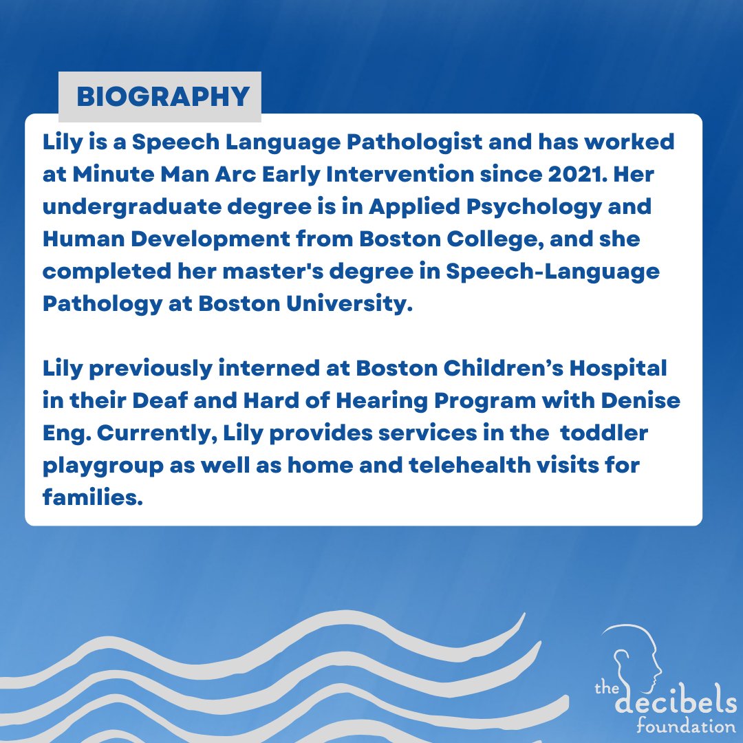 DecibelsFndn's tweet photo. Lily is a wonderful addition to the Deaf and Hard of Hearing Speciality Program and she's making a difference with the families she works with. #MakeWavesWithDecibels

Would you like to nominate a future Decibels Wavemaker of the Month? Email info@decibelsfoundation.org. #MWWD https://t.co/rf6S5UTgon