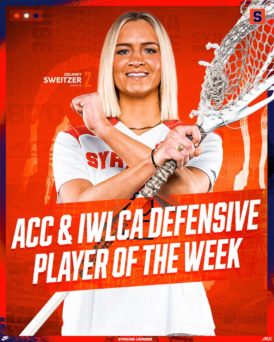 CuseWLAX's tweet photo. Congratulations Delaney Sweitzer - this week's @IWLCA and @theACC Defensive Player of the Week! 👏🍊🥍

https://t.co/AYcyBuSxaq https://t.co/X1gASzxi6B