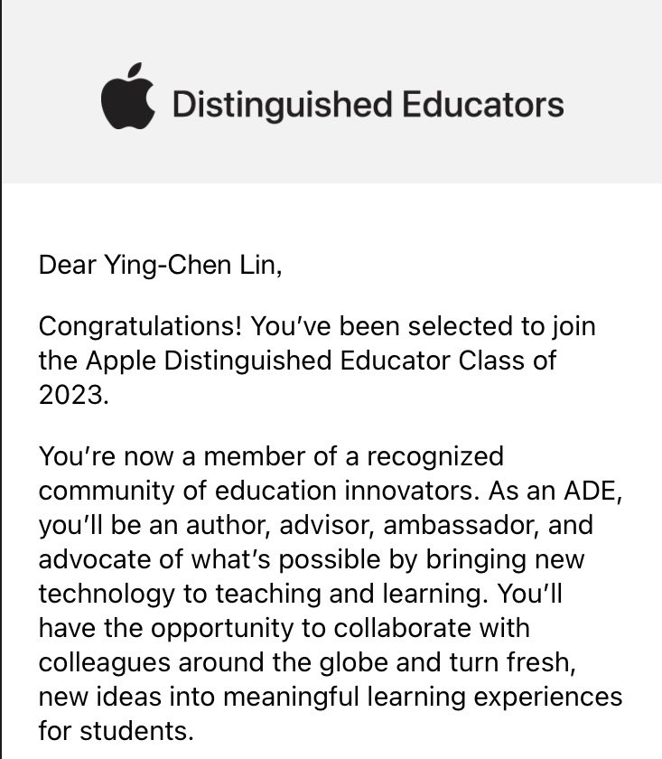 Thrilled and honored to be selected as an Apple Distinguished Educator!#ADE2023