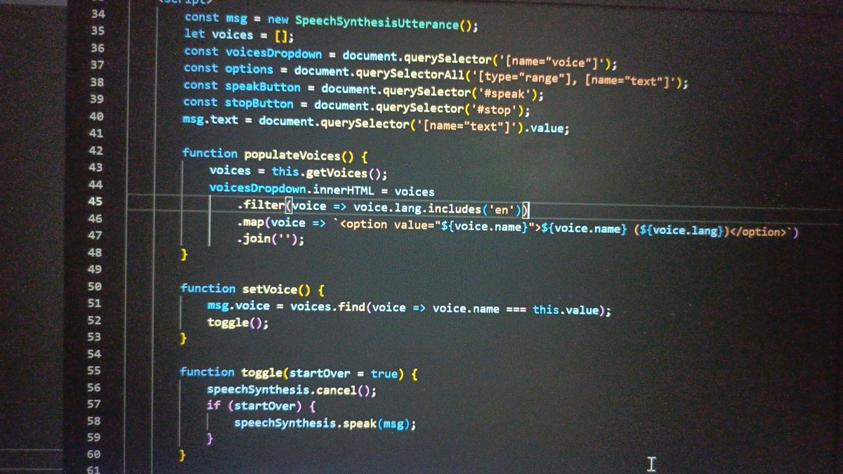 Shabi_dev's tweet photo. Day:25 of #100DaysOfCode build a text to speech converter using vanilla javascript. #javascript30

✅ Concepts which i learned
1. SpeechSynthesis and SpeechSynthesisUtterance https://t.co/qB5tV9to6H