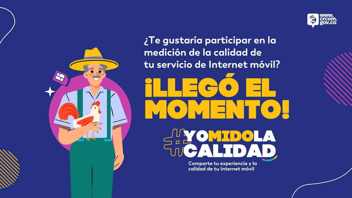 CRCCol's tweet photo. Ya puedes participar y ayudarnos a medir la calidad de servicios de Internet móvil en Colombia, ¡Es muy fácil! Ingresa a https://t.co/PiPZqDfDid para conocer toda la información. #YoMidoLaCalidad https://t.co/QoO14u4uIA