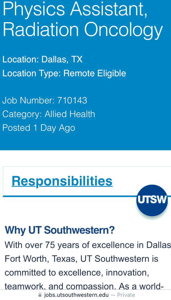 Physics assistant positions open @UTSW_RadOnc . Please consider to apply if you are interested! Great opportunities to work with outstanding physicists in our team! @SteveJiangPhD @AGodleyPhD @MHLinPhD  @aapmHQ  #medphys #DFW jobs.utsouthwestern.edu/job/18170699/p…