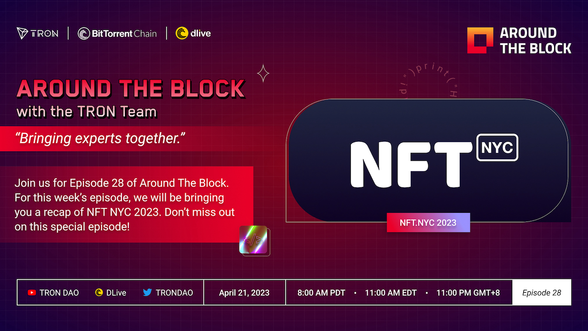 MacauTron's tweet image. RT trondao "Don't miss Ep. 28 of #AroundtheBlock where we'll give you an inside look from #NFTNYC2023!! 👀

🗓️ April 21st 
⏰ 8am PT / 11am ET

Tune in ⬇️

📺 Join the Twitter Broadcast:  
Or
🎥  Join our Livestream on YouTube: … https://t.co/yLu7slYoOO"