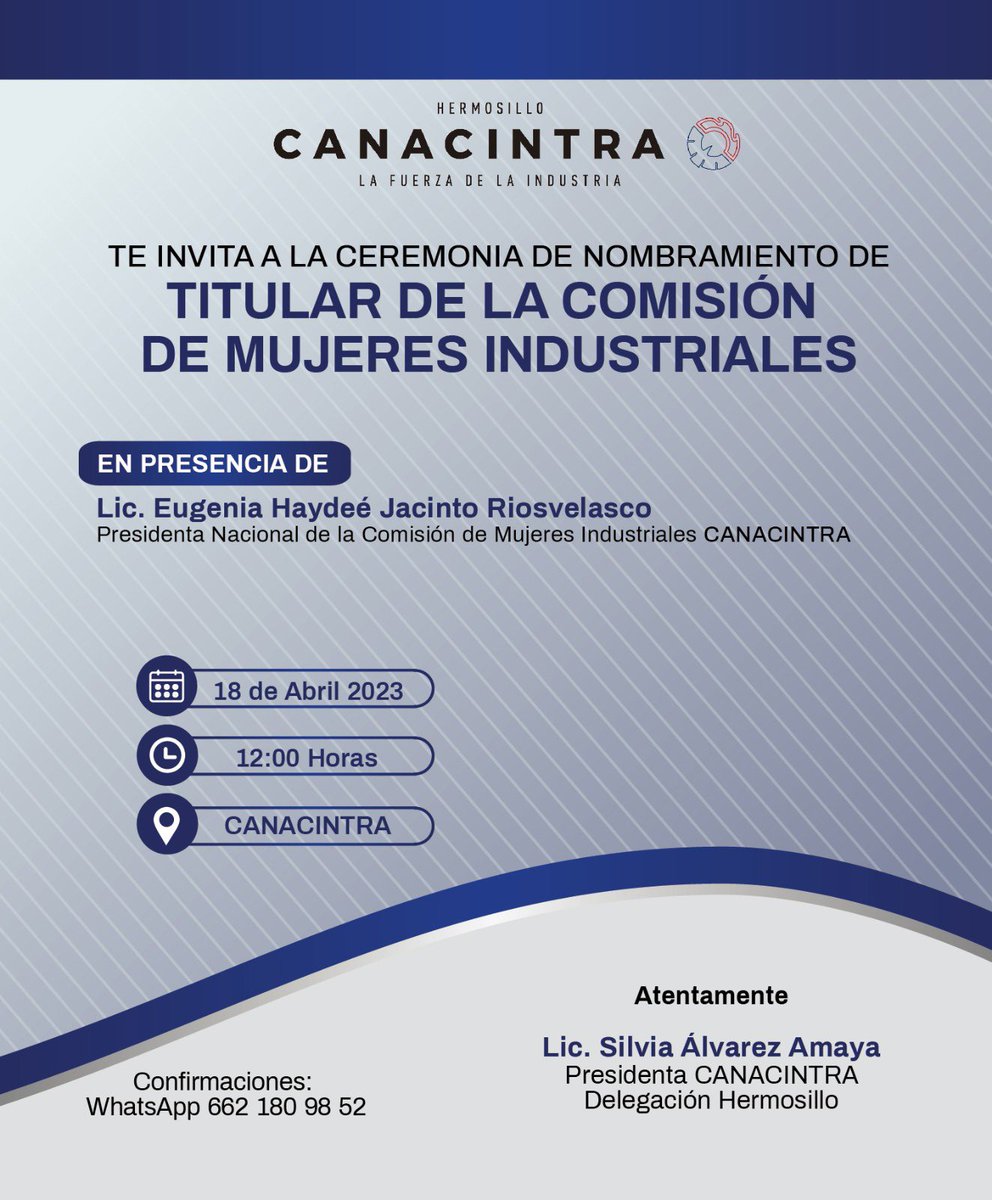 Muchas felicidades <a href="/CarmenPalacio05/">Carmen Palacios</a> por tu nueva encomienda como titular de la Comisión de Mujeres Industriales. Es un honor hacer equipo con personas tan valiosas como tú; te deseo mucho éxito.