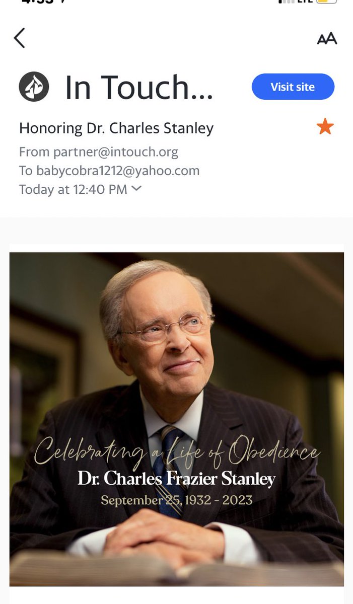 anitakearney65's tweet photo. I was on the @InTouchMin email list and got daily devotions from Dr. Charles Stanley this one today has made me very sad so many times I would listen to Him to ground me when I was having anxiety I will miss his comforting voice 💔#RIPCharlesStanley https://t.co/z0xjI2U61e