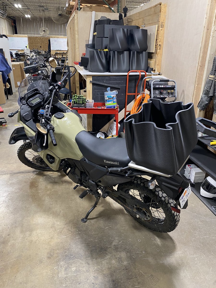 GregReesman's tweet photo. Wanted to see if our planters double as motorcycle storage, so I bolted one on the back 🤠 

#3DPrinting #carbonfiber #ABS #KLR650 #Kawaksaki 
https://t.co/f8XGxomx9l https://t.co/KXlMnR3eyu