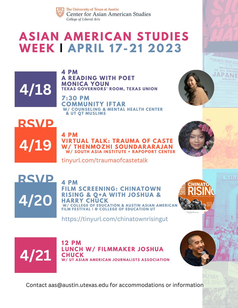 UT DCCE (@ut_dcce) on Twitter photo Check out this fantastic lineup of campus events that celebrate #AsianAmericanStudiesWeek! <a href="/LiberalArtsUT/">UT Liberal Arts</a> <a href="/Healthyhorns/">Healthyhorns</a> <a href="/utexascoe/">College of Education</a> <a href="/ut_aaja/">UT Asian American Journalists Association</a> Check out this fantastic lineup of campus events that celebrate #AsianAmericanStudiesWeek! <a href="/LiberalArtsUT/">UT Liberal Arts</a> <a href="/Healthyhorns/">Healthyhorns</a> <a href="/utexascoe/">College of Education</a> <a href="/ut_aaja/">UT Asian American Journalists Association</a>