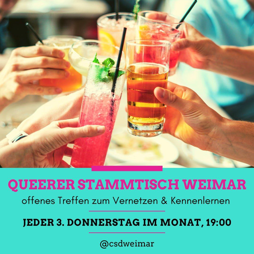 CSDWeimar's tweet photo. 🍹 Endlich wieder: Diese Woche findet der nächste Queere Stammtisch Weimar statt - Do, 20.04., 19 Uhr! 🏳️‍🌈🏳️‍⚧️

🍹 Finally it's that time again: On Thursday the next Queer Stammtisch Weimar will take place - April 20, 7pm! 🏳️‍🌈🏳️‍⚧️

[1/7]
#CSDWeimar #CSDThüringen #VielfaltInThüringen https://t.co/ODs69A9Rp3
