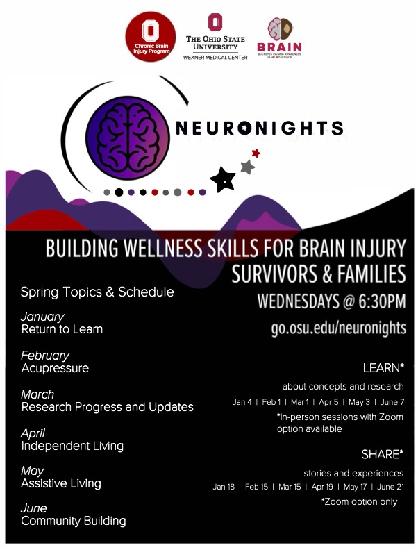 BrainInjuryOhio's tweet photo. Dear NeuroNights Community,
Please join us as NeuroNights continues with a Survivor Story, tomorrow, Wednesday, April 19, via Zoom!
🧠 Tomorrow’s Survivor Story will be presented by Eric Rickert
#osu #braininjury #ohiobrain #BIAOH #neuronights #survivor https://t.co/msuvDrbnVz