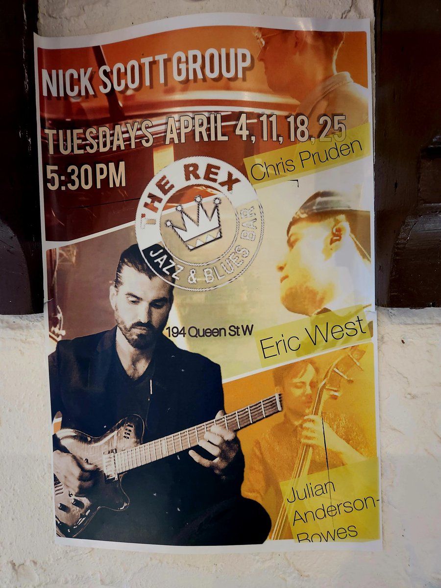 tbeyer007's tweet photo. Nick Scott Group is taking the stage @therextoronto at 5:30 this evening. Nothing like an early show of excellent jazz for the jazzoids #thesix #TorontoLive https://t.co/WQr6p1gaww