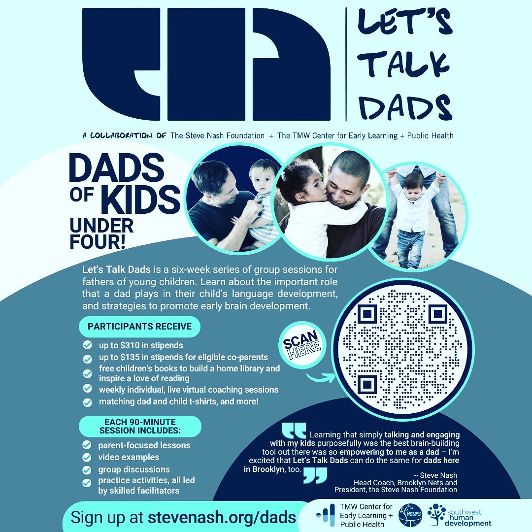 Calling all New York dads! Our next session of Let’s Talk, Dads begins in May - join us for this free program for fathers of kids under 4years of age. Sign up at stevenash.org/dads or scan the QR code today!