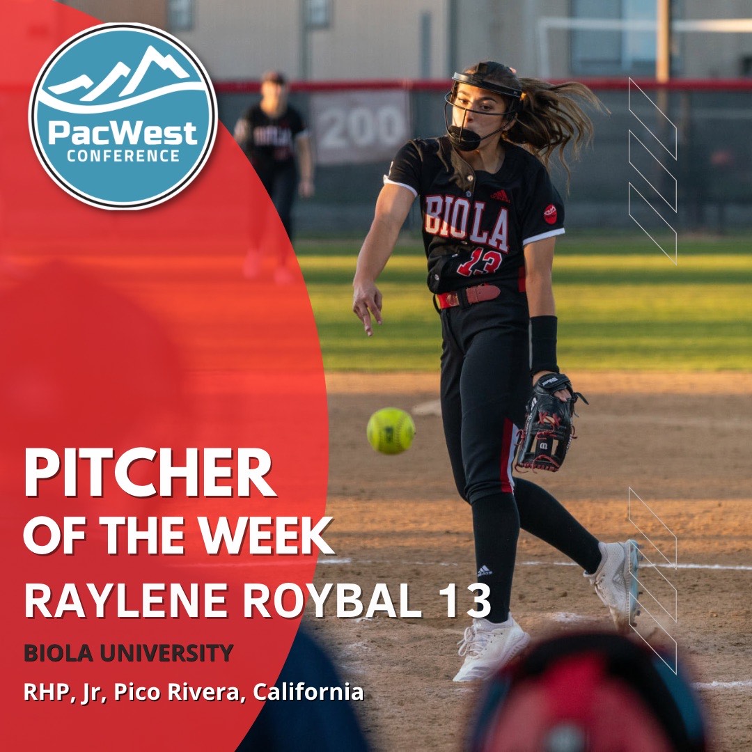 ThePacWest's tweet photo. Biola went 4-0 last week and Eagles pitcher Raylene Roybal had a hand in every win with a 3-0 record and a save. She is the PacWest Pitcher of the Week. Chaminade's Chasity McKean was a sizzling 7-for-8 with five RBI to win Player of the Week. https://t.co/fsf3LXNKlr