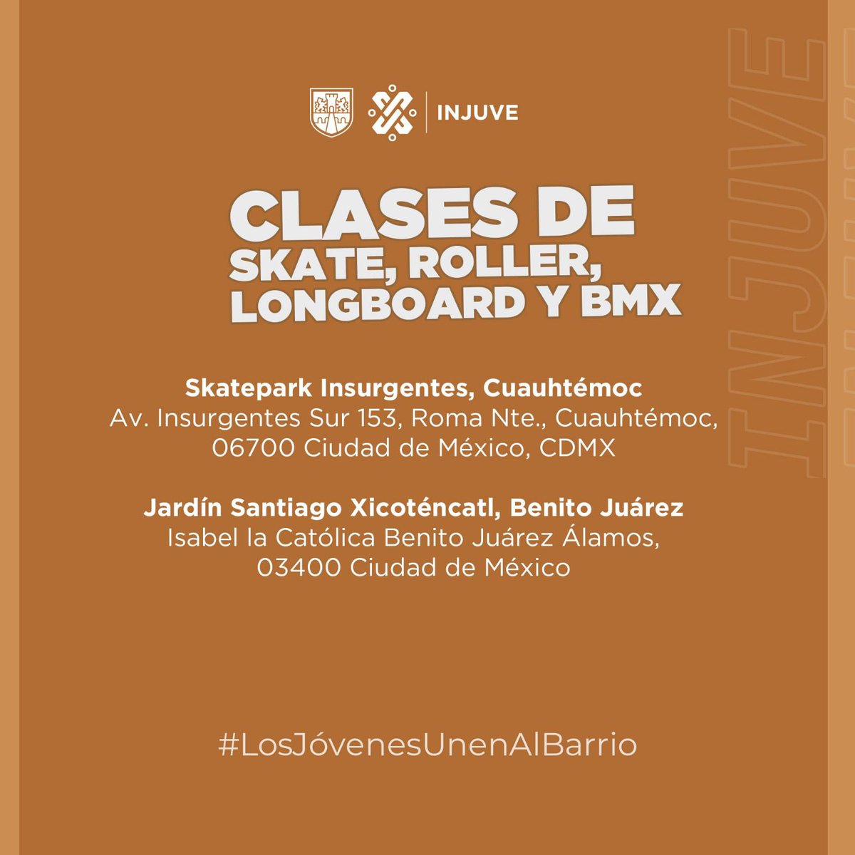 Bety_Olivares's tweet photo. Hoy no se pueden perder las clases gratuitas de Skate, Roller y Longboard, que imparte hoy la @BInjuve; para ubicar lugar y horario, revisen las imágenes. 🛹🛼

En la Ciudad de México Las y #LosJóvenesUnenAlBarrio por el bienestar. ✌🏽 https://t.co/FTMJGfoZM1