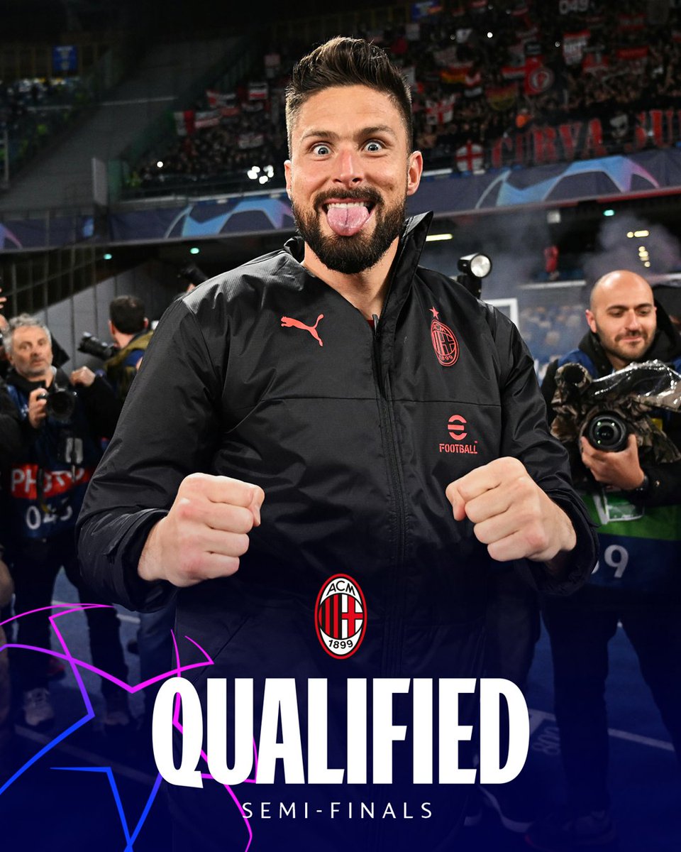 ChampionsLeague's tweet photo. Milan semi-finalists for first time since 2007! 🎉🎉🎉

#UCL https://t.co/WzD2y92l0g