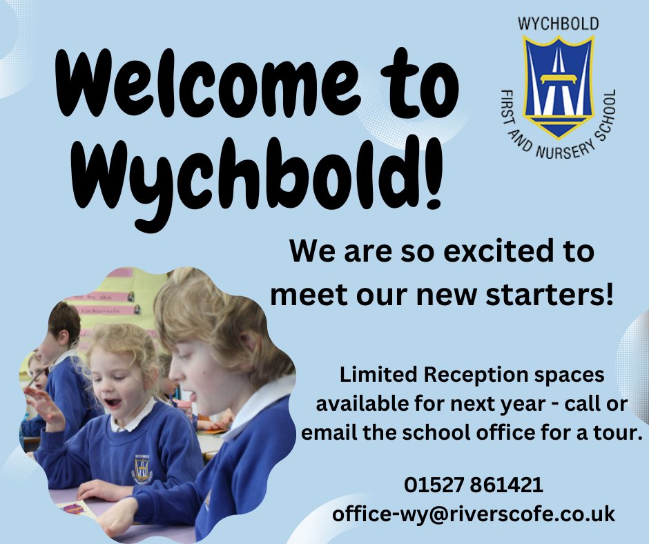 Wychbold First and Nursery School (@wychbolds) on Twitter photo We can't wait to meet our new starters in September - welcome to our Wychbold family! We have a limited number of spaces available in our reception class so contact us if you are interested in joining! We can't wait to meet our new starters in September - welcome to our Wychbold family! We have a limited number of spaces available in our reception class so contact us if you are interested in joining!