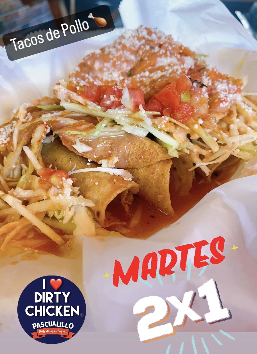 2 x 1 😳😳😳😍😍😍😍

Tacos de Pollo !!!
HOY MARTES TODO EL DÍA !!!

#I❤️pascualillo🍗