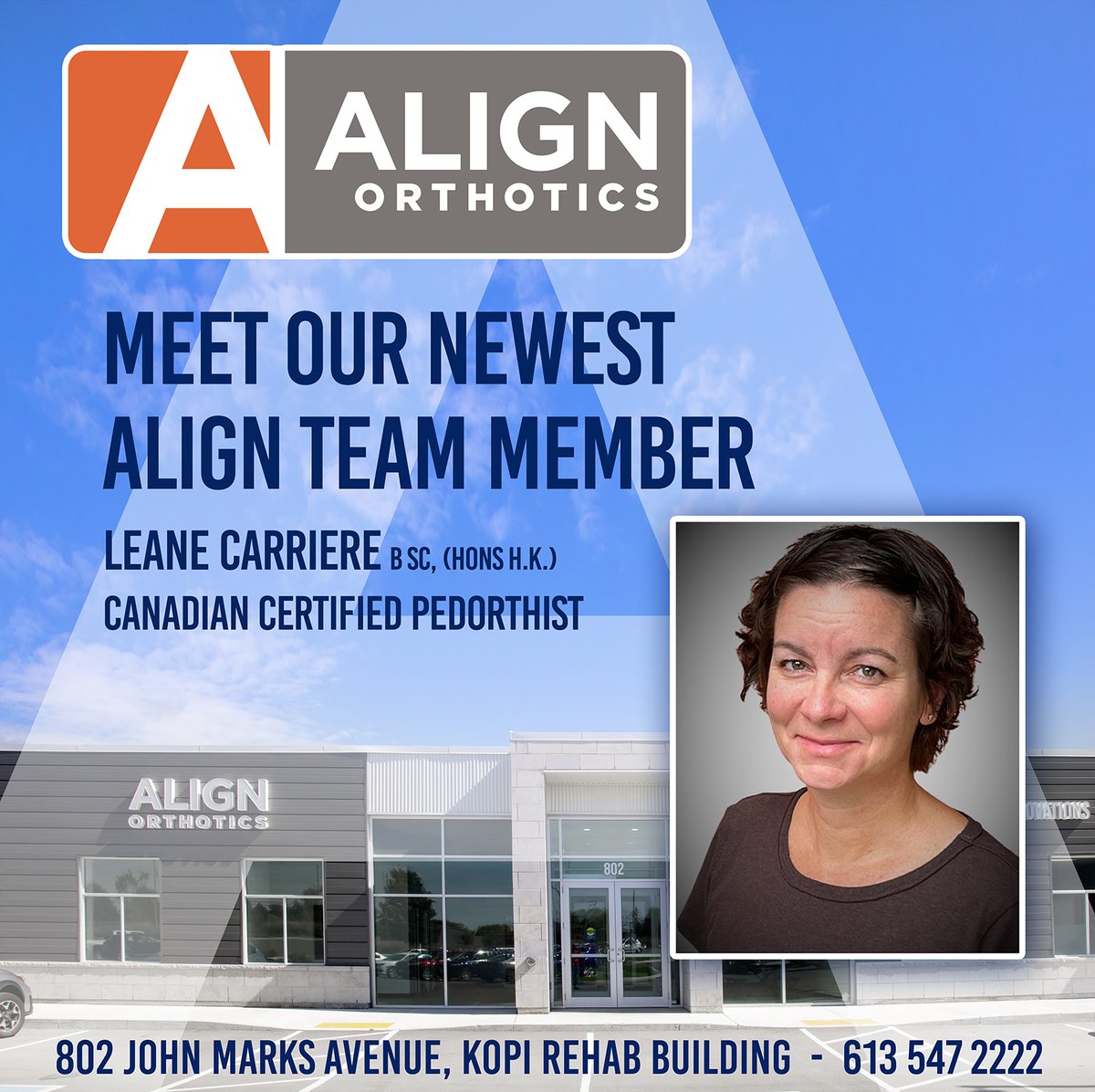 alignorthorehab's tweet photo. Meet Align Orthotics Kingston's newest team member, Leane Carriere. Meet the whole team at https://t.co/pJUXcEn0Oa

@alignorthorehab 
#ygk #orthotics #kingstonontario https://t.co/Z4QKQwOIjW