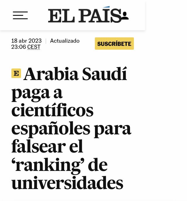 Portada de <a href="/el_pais/">EL PAÍS</a> hoy. Queremos que la ciencia llegue a la portada de medios de primer nivel aunque no por estos motivos. Muy buen trabajo de investigación de <a href="/manuelansede/">Manuel Ansede</a>. 
pero la inmensa mayoría de científic@s trabajamos de forma honrada y en condiciones muy precarias.
