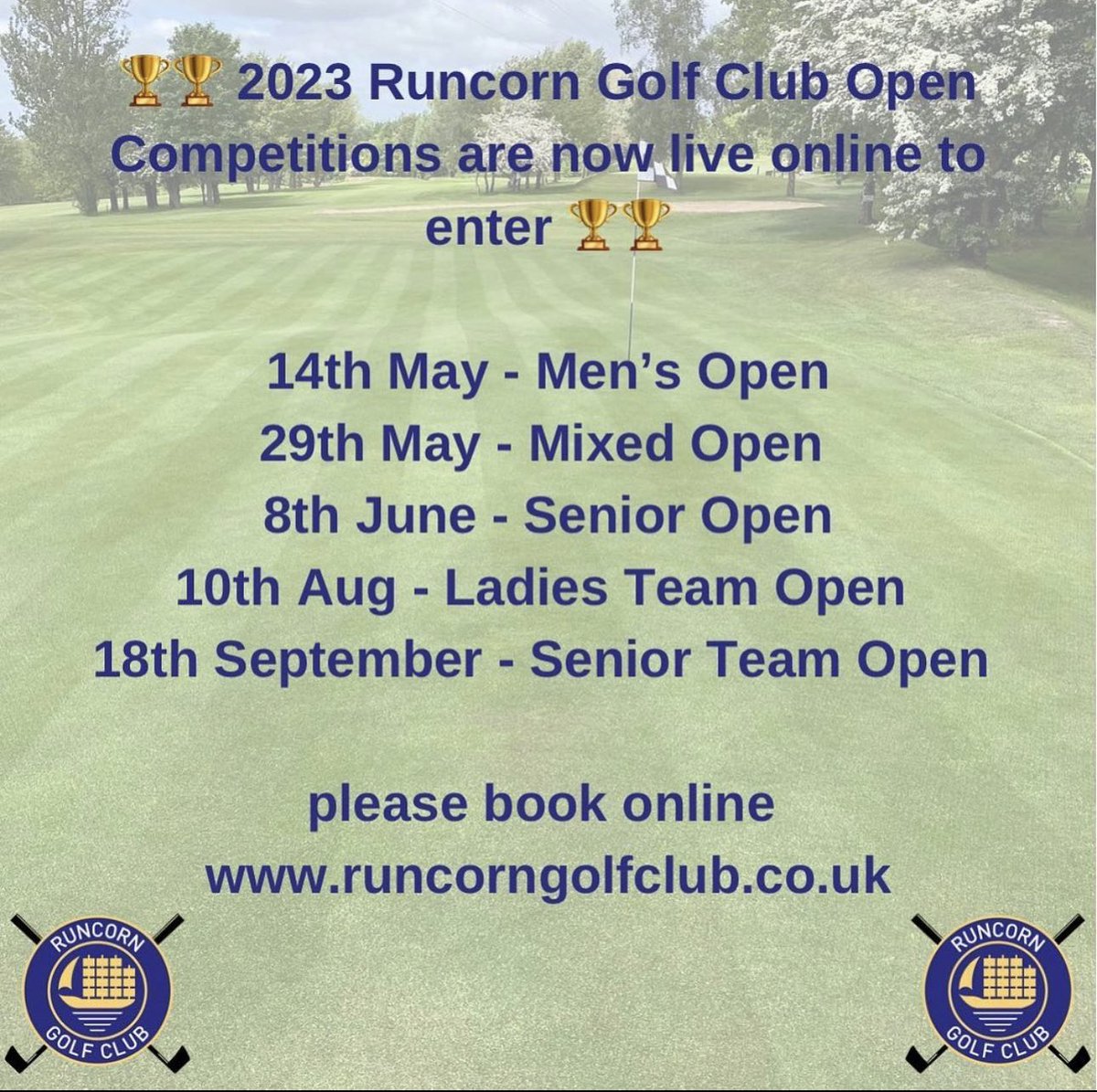 runcorngolfclub's tweet photo. There is still time to enter our Open Competitions this year

14th May - Men’s Open
29th May - Mixed Open 
8th June - Senior Open
10th Aug - Ladies Team Open 
18th September - Senior Team Open 

Please book online here - https://t.co/Z5KFI9wAZV https://t.co/61eUE2dhMm