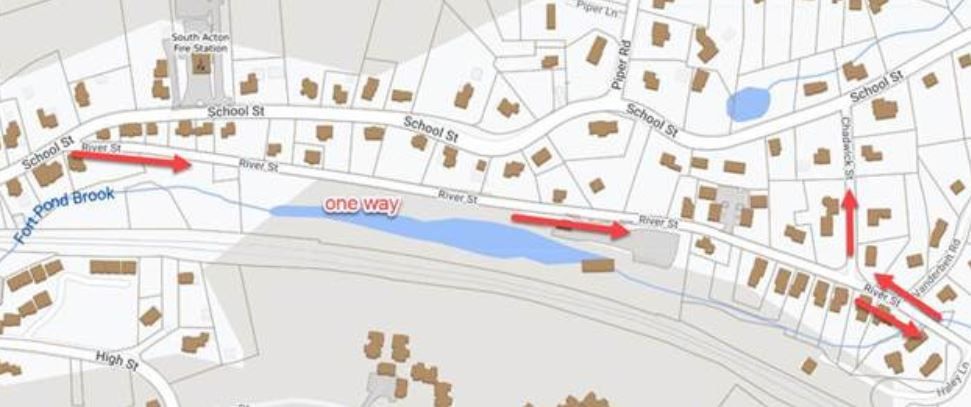 **Traffic Pattern Change Alert**
Starting May 1, 2023, River Street from School St. to Chadwick St. will become a One-Way Street.
acton-ma.gov/civicalerts.as…