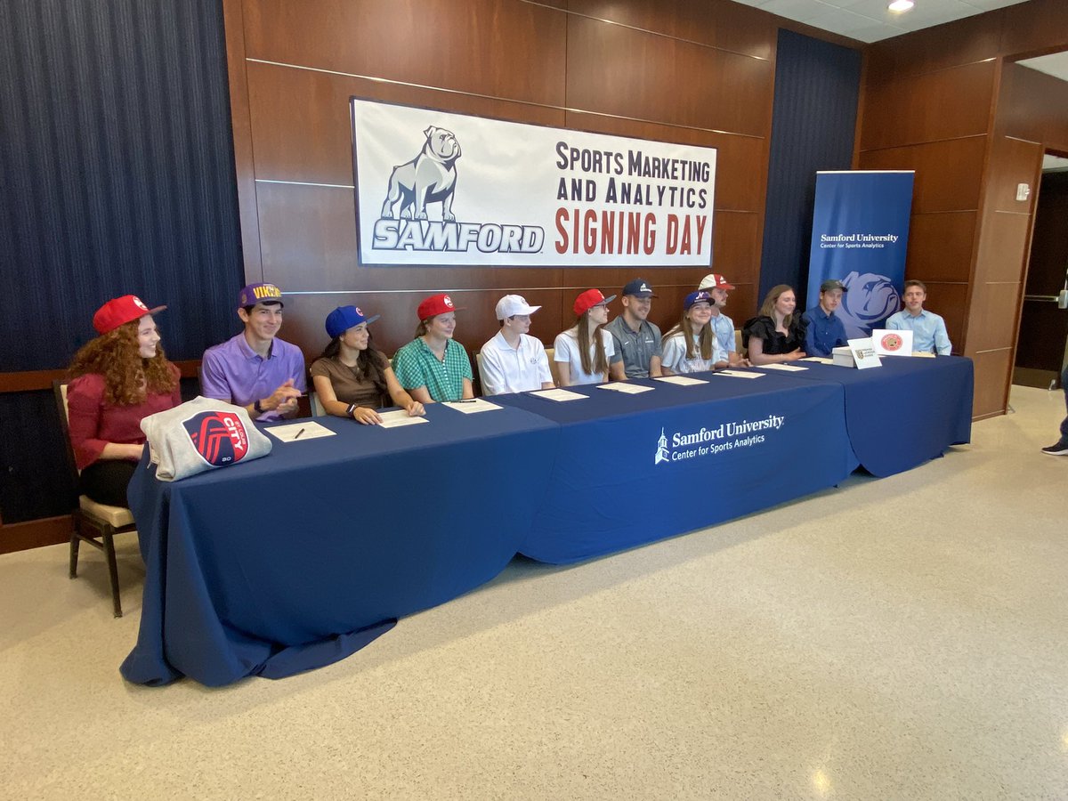 Congrats to all the Samford Sports Marketing &amp; Sports Analytics students who signed with these awesome teams &amp; properties! Good luck to everyone!! <a href="/SamfordU/">Samford University</a> <a href="/ChooseSamford/">Samford University Admission</a> <a href="/BrockBusiness/">Samford University Brock School of Business</a>

<a href="/ATLHawks/">Atlanta Hawks</a> 
<a href="/Cubs/">Chicago Cubs</a>
<a href="/Vikings/">Minnesota Vikings</a> 
<a href="/nashvillesounds/">Nashville Sounds</a> 
<a href="/SamfordSports/">Samford Sports</a> 

1/2