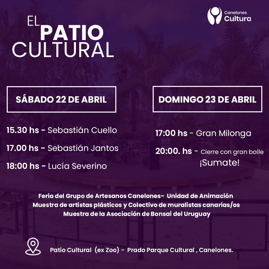 Este finde sigue la fiesta en el #PatioCultural 

@CanelonesCultur 
#CanelonEScultura 

@OrsiYamandu 
@FLegnaniSilva 
@sergiomachin 
@tavoberriel