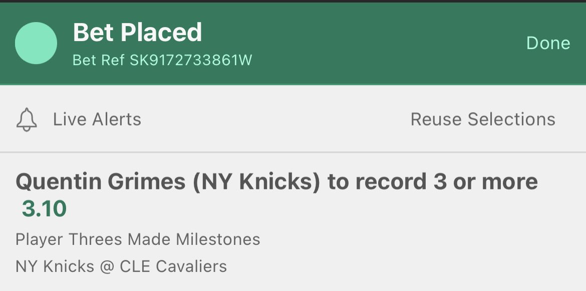 Savvvo7's tweet photo. 🇺🇸NY Knicks vs CLE Cavaliers

💰1.25u

Grimes has only hit this line in 26/72 games this season (36%). However, he has hit this in L12/20, and L9/10.

Since the end of March, he is attempting anywhere between 8-10 3s, so the volume is there. 

Knock ‘em down👀

#GamblingTwitter https://t.co/EKh5iGh8Dm