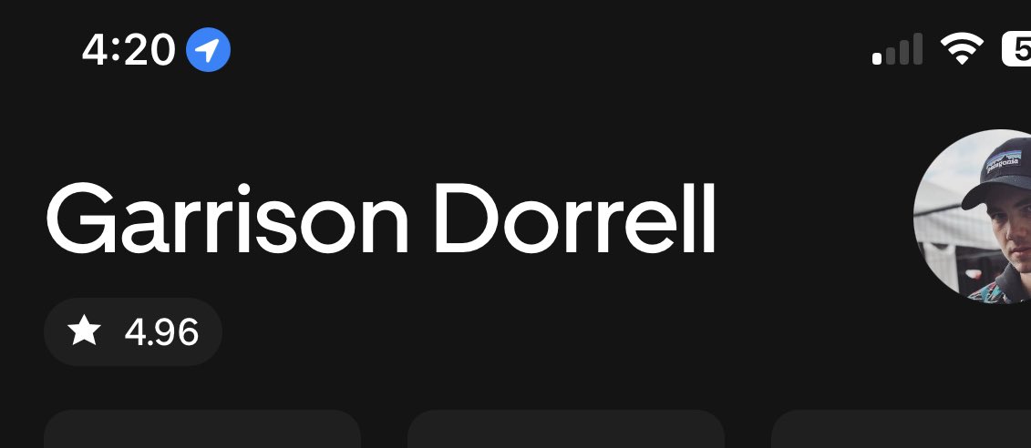 GarrisonDorrell's tweet photo. I often wonder what Uber driver didn’t give me 5 stars… https://t.co/oeJbr7MINI