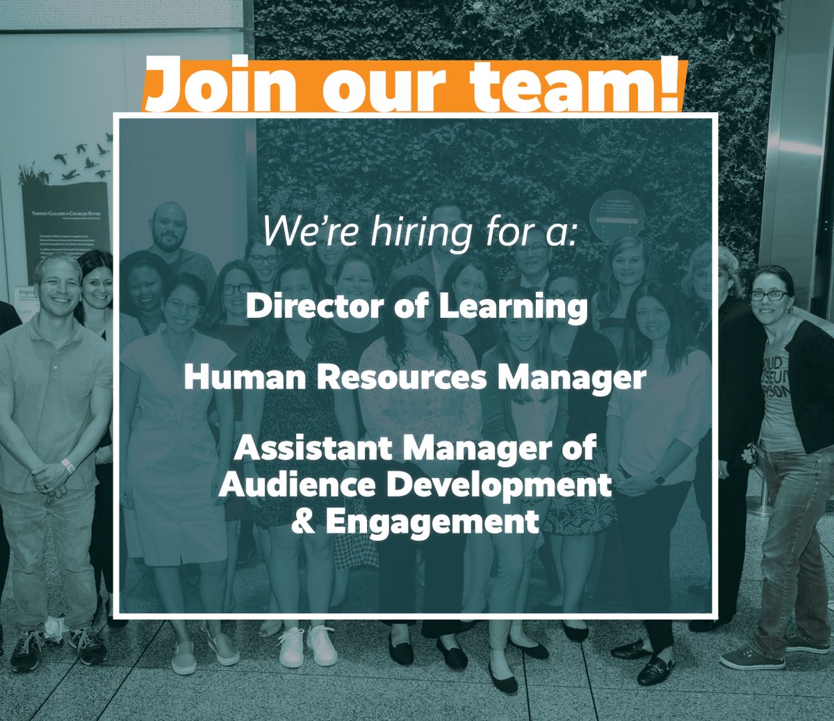 We're hiring! Apply by the dates below for full consideration: 

Human Resources Manager - 4/18 ⏳
Director of Learning - 4/18 ⏳
Assistant Manager, Audience Development &amp; Engagement - 4/25

Learn more about each position, and working at AAM: aam-us.org/programs/about…