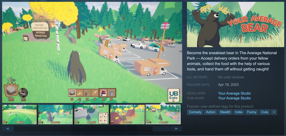 YABgame's tweet photo. Your Average Bear is now available in Early Access on Steam for free! Join us in achievement hunting and general bear-foolery as you deliver food to your fellow forest critters!

https://t.co/tORGsXiwGi

#youraveragebeargame #studentgame #indiegame #eaegameru https://t.co/k8eMqYjLcF
