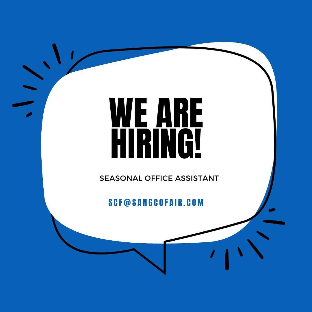 SangCoFair's tweet photo. Seekjng P/T office assistant 5/1-6/30.

• Experience using MarTech software/livestock knowledge (highly preferred) 
• Detail and customer service oriented
• Experience handling money

For more info/to apply, contact the SCF office at 217-488-7411 or scf@sangcofair.com

#hiring https://t.co/knrtQeMCgZ
